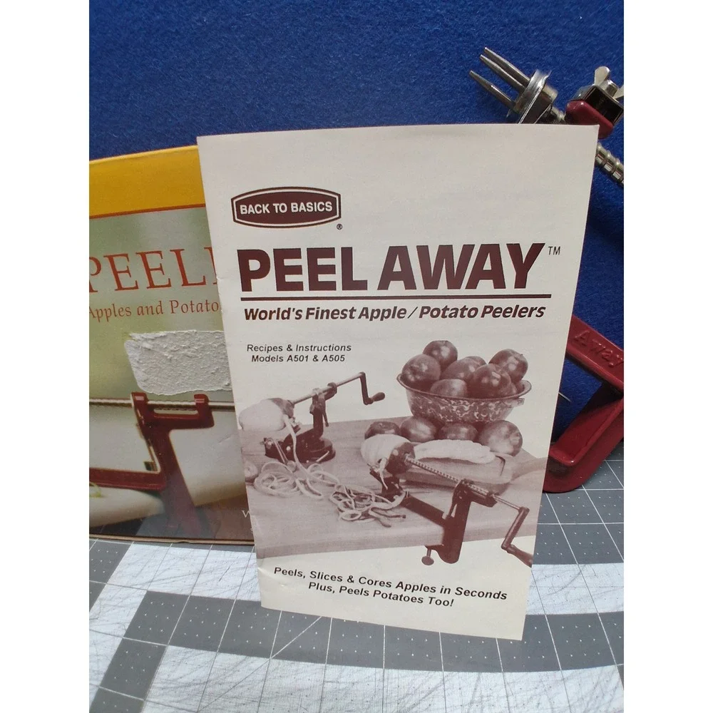 Back to‎ Basics Peel Away Apple Potato Peeler Red Cast Iron Clamp On A501